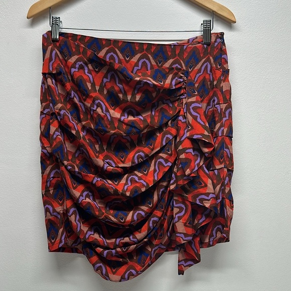 Anthropologie Dolan Left Coast Skirt Ruffle Mini Ruched Geometric Red New Small - Picture 9 of 11